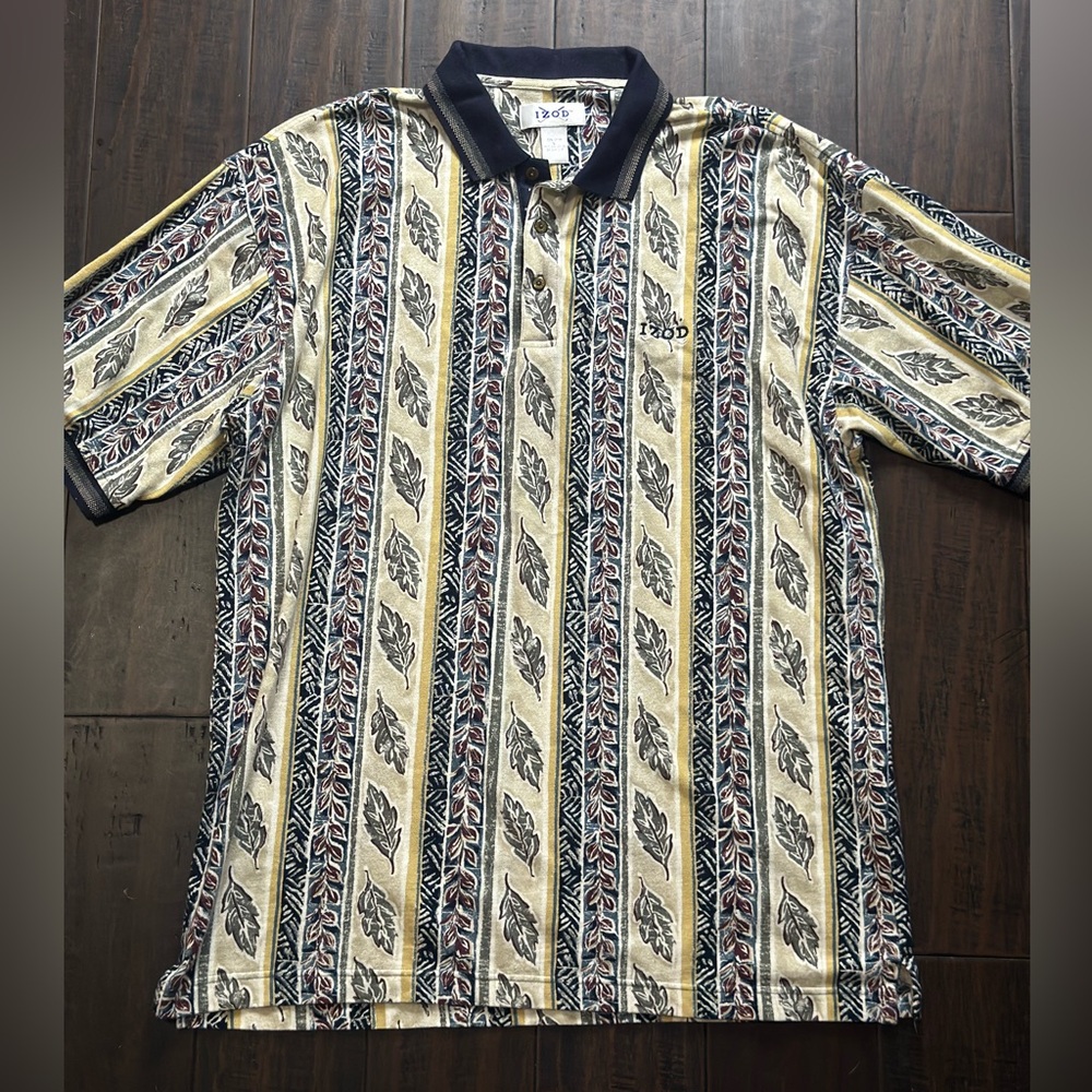 Izod Men's Polo Shirt with Leaf and Stripe Design